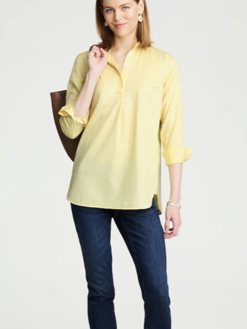 J. Jill Yellow Popover Tunic with 3/4 Roll-Tab Sleeves